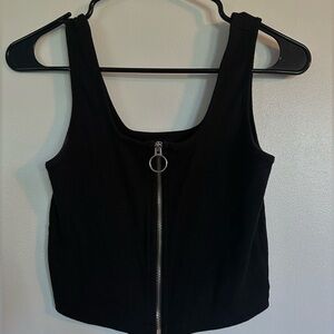 Wild Fable Black Ribbed Zip Up Tank Top